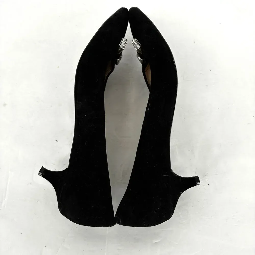Coach Monroe Black Suede Kitten Heels Crystal Bow Pumps Women's Size 9